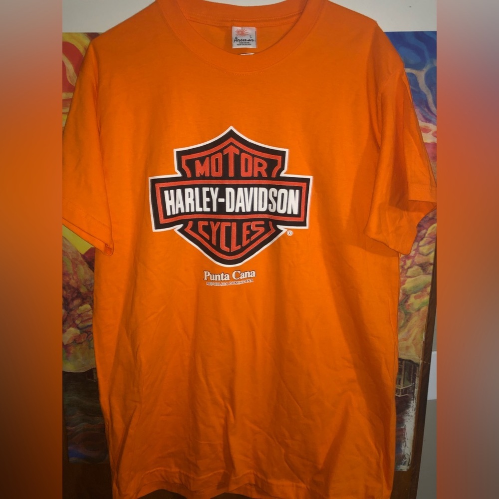 Harley Davidson punta Cana orange t shirt front graphic sz large
